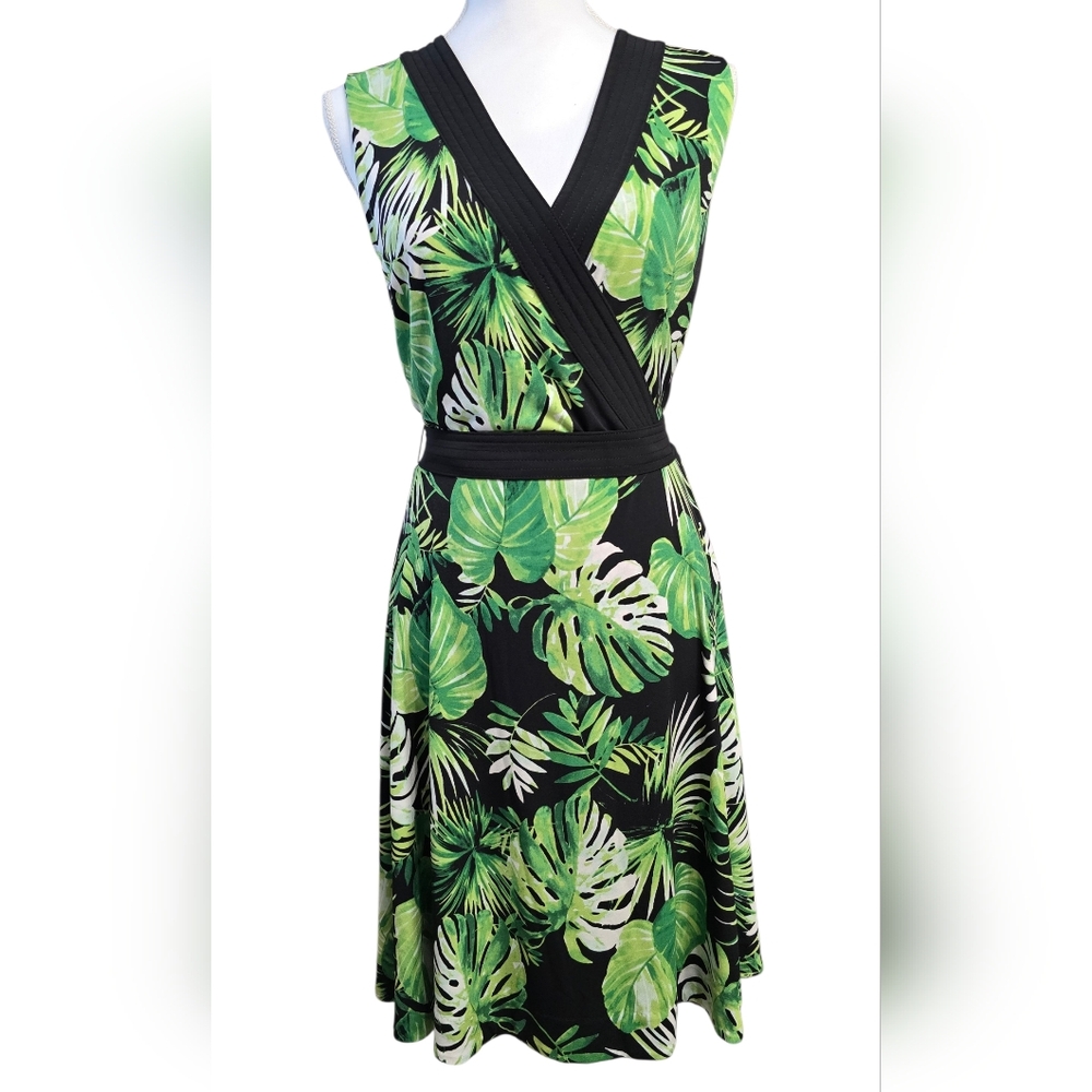 WHBM Women’s Black Tropical Leaf Wrap Reversible Dress 2 In 1